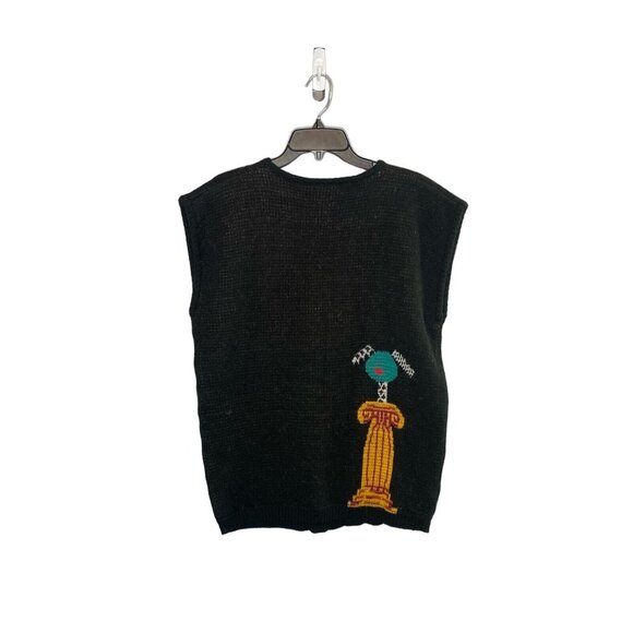 Vtg Present Co by Bobbie Brooks Y2K Sleeveless Sweater Black Sun Robot size Med - Picture 2 of 8